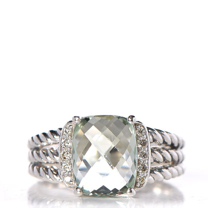 David Yurman Sterling Silver Diamond Prasiolite 10mm Petite Wheaton Ring 52 6 1 of 5