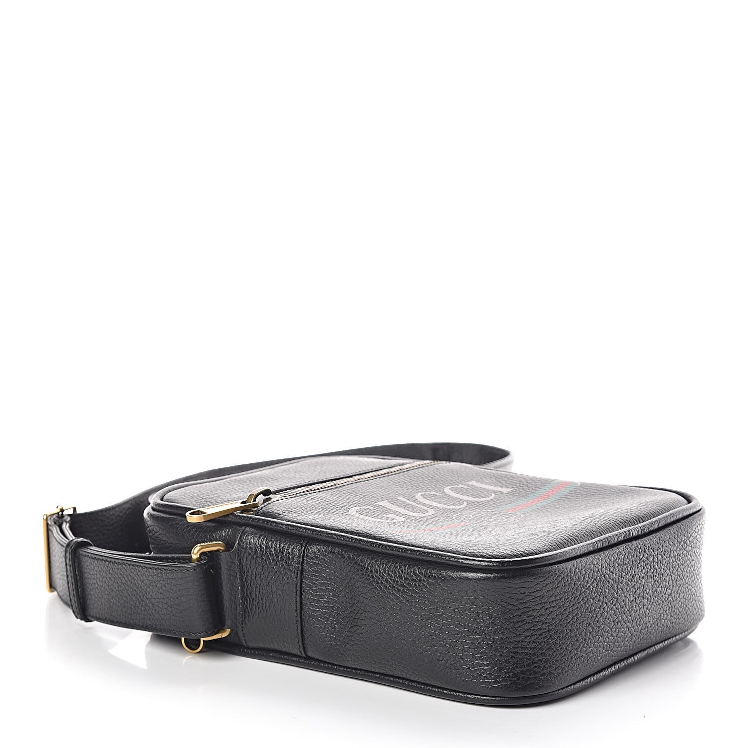 Gucci Grained Calfskin Logo Messenger Bag Black 4 of 9
