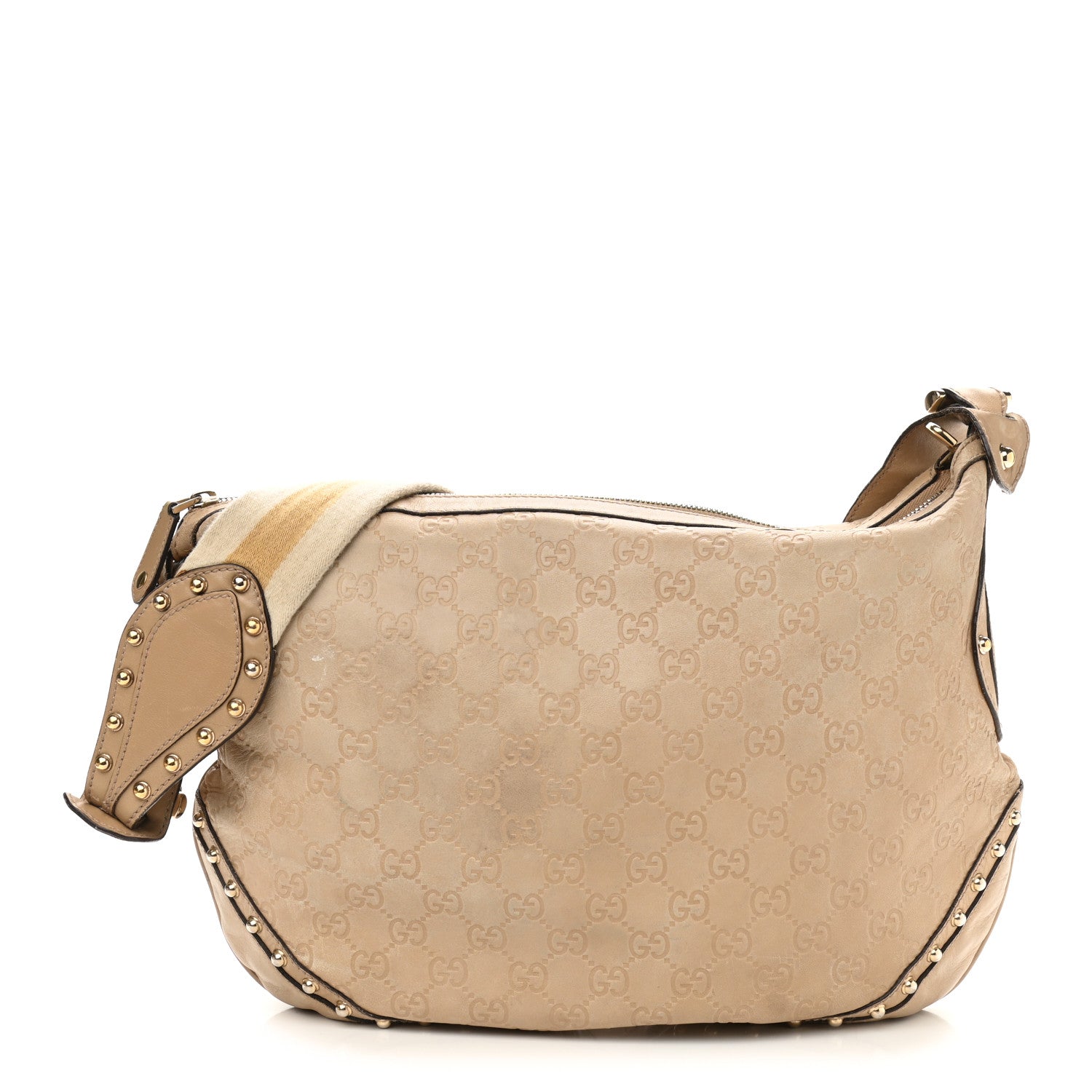 Gucci Guccissima Studded Pelham Shoulder Bag Beige 1 of 17
