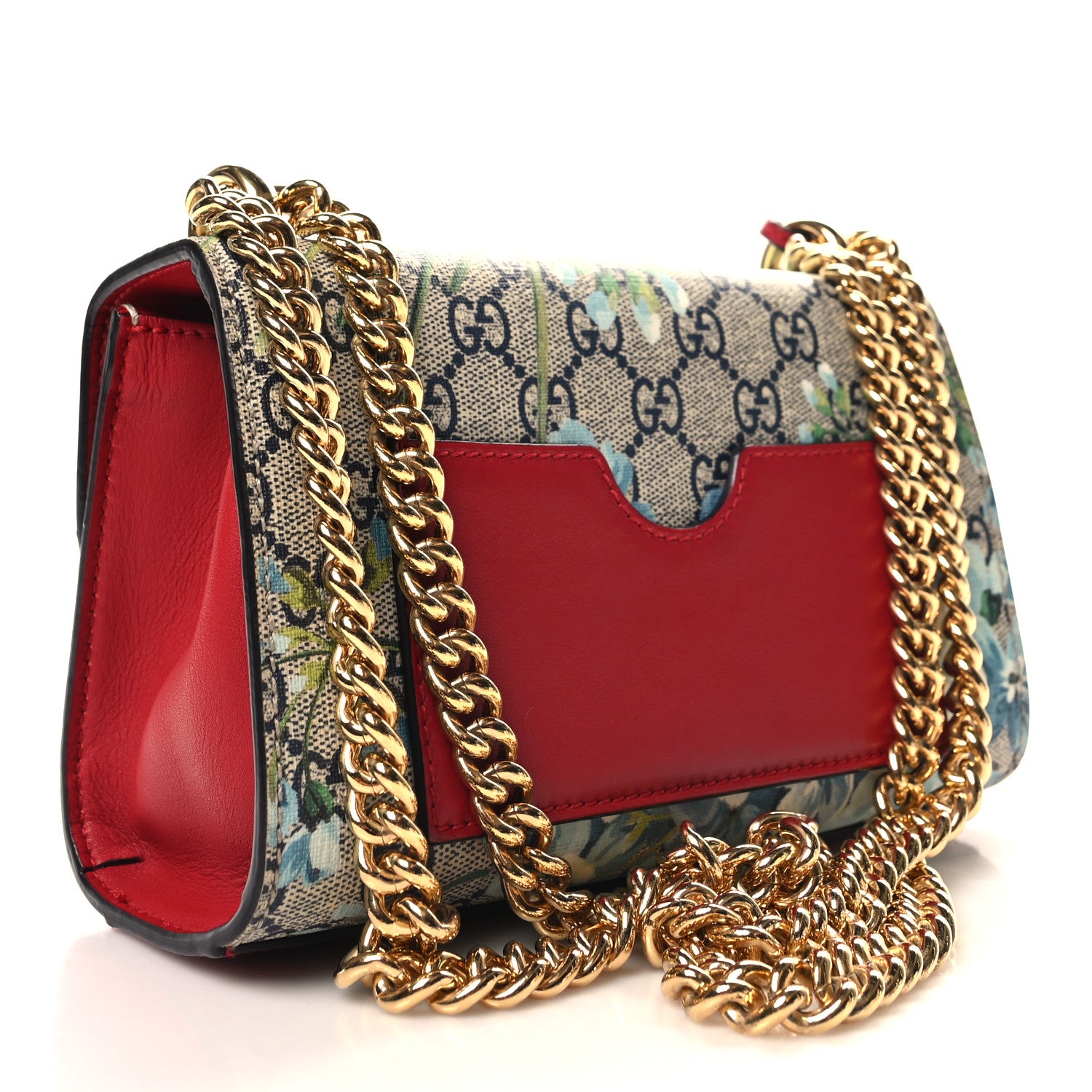 Gucci GG Supreme Monogram Blooms Small Padlock Shoulder Bag Beige Blue Navy Hibiscus Red 3 of 10