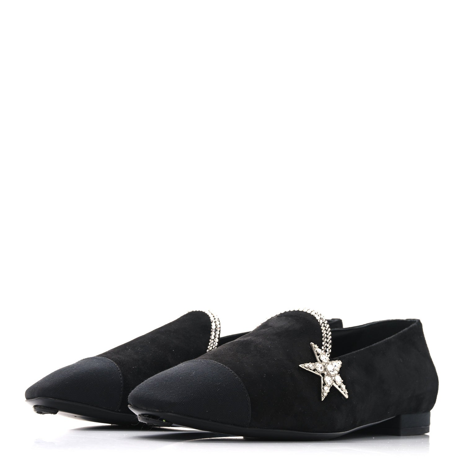 Chanel Suede Calfskin Grosgrain Crystal Star Mocassin Loafers 38 Black 4 of 9