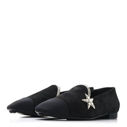 Chanel Suede Calfskin Grosgrain Crystal Star Mocassin Loafers 38 Black 4 of 9