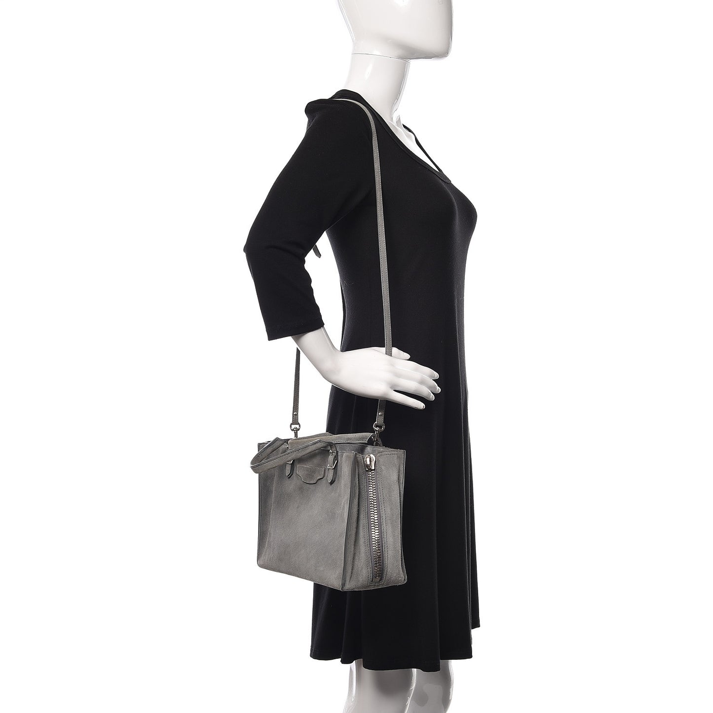 Baby Daim Suede Plate Hardware Papier A6 Zip Around Tote Grey