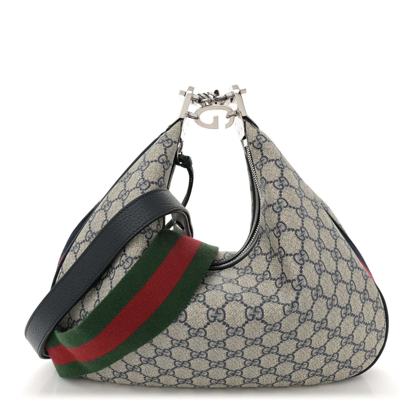 GG Supreme Monogram Textured Calfskin Web Large Attache Shoulder Bag Beige Blue