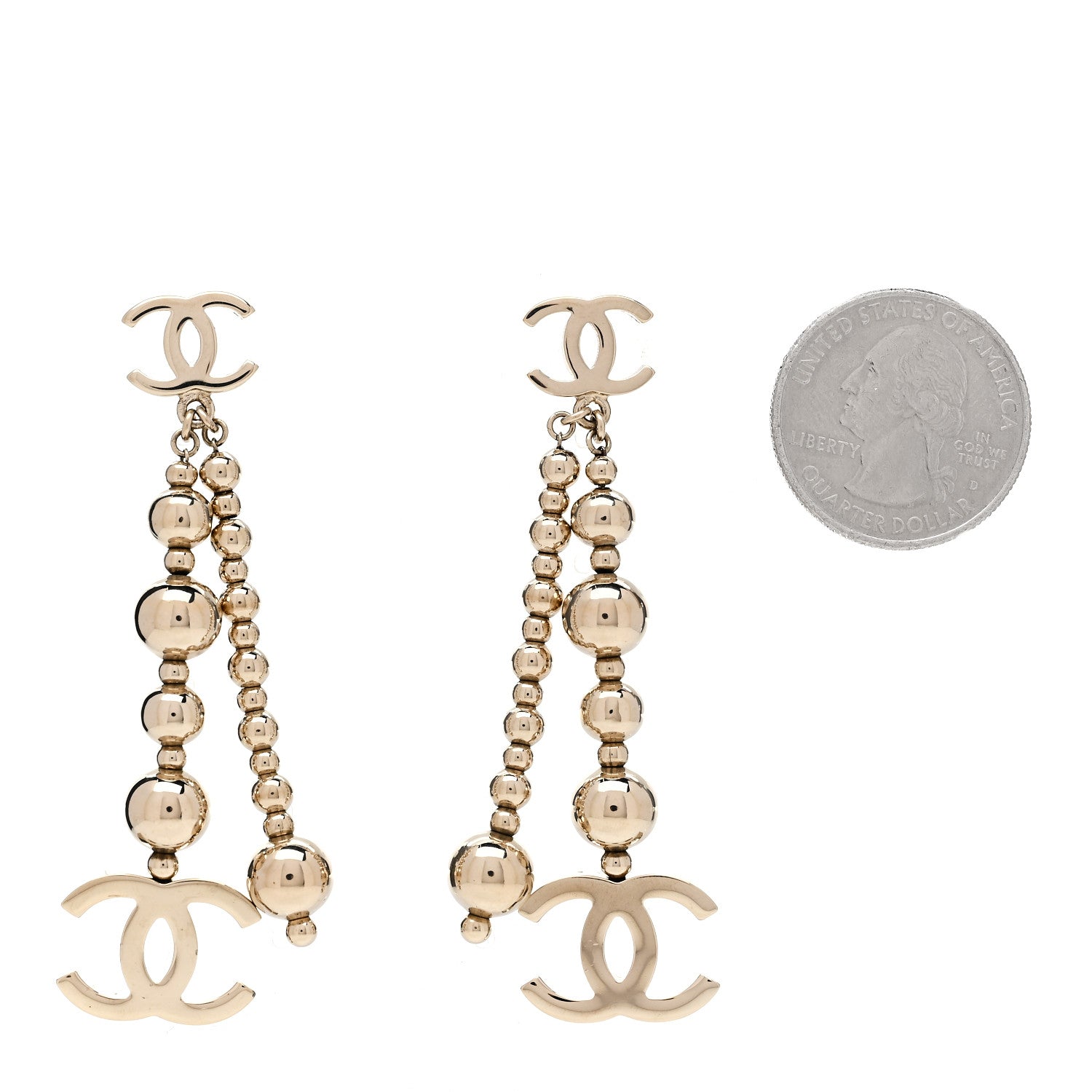 Chanel Metal CC Bead Drop Earrings Gold 2 of 4