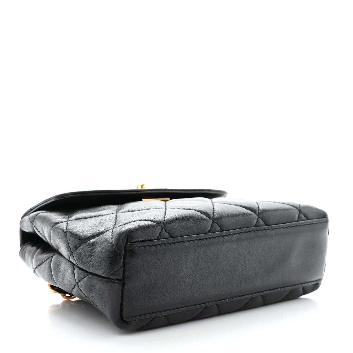 Lambskin Quilted Mini Flap Waist Belt Bag Black