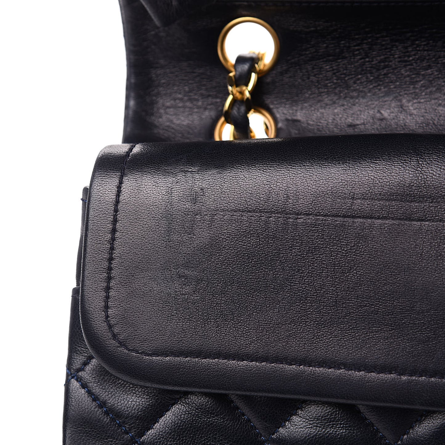 Lambskin Quilted Medium Double Flap Navy