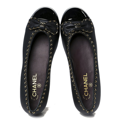 Chanel Lambskin Patent Cap Toe Chain Around Ballerina Flats 39.5 Black 2 of 10