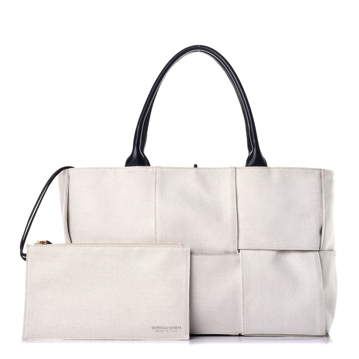 Bottega Veneta Linen Maxi Intrecciato Arco Tote Natural Black 1 of 9