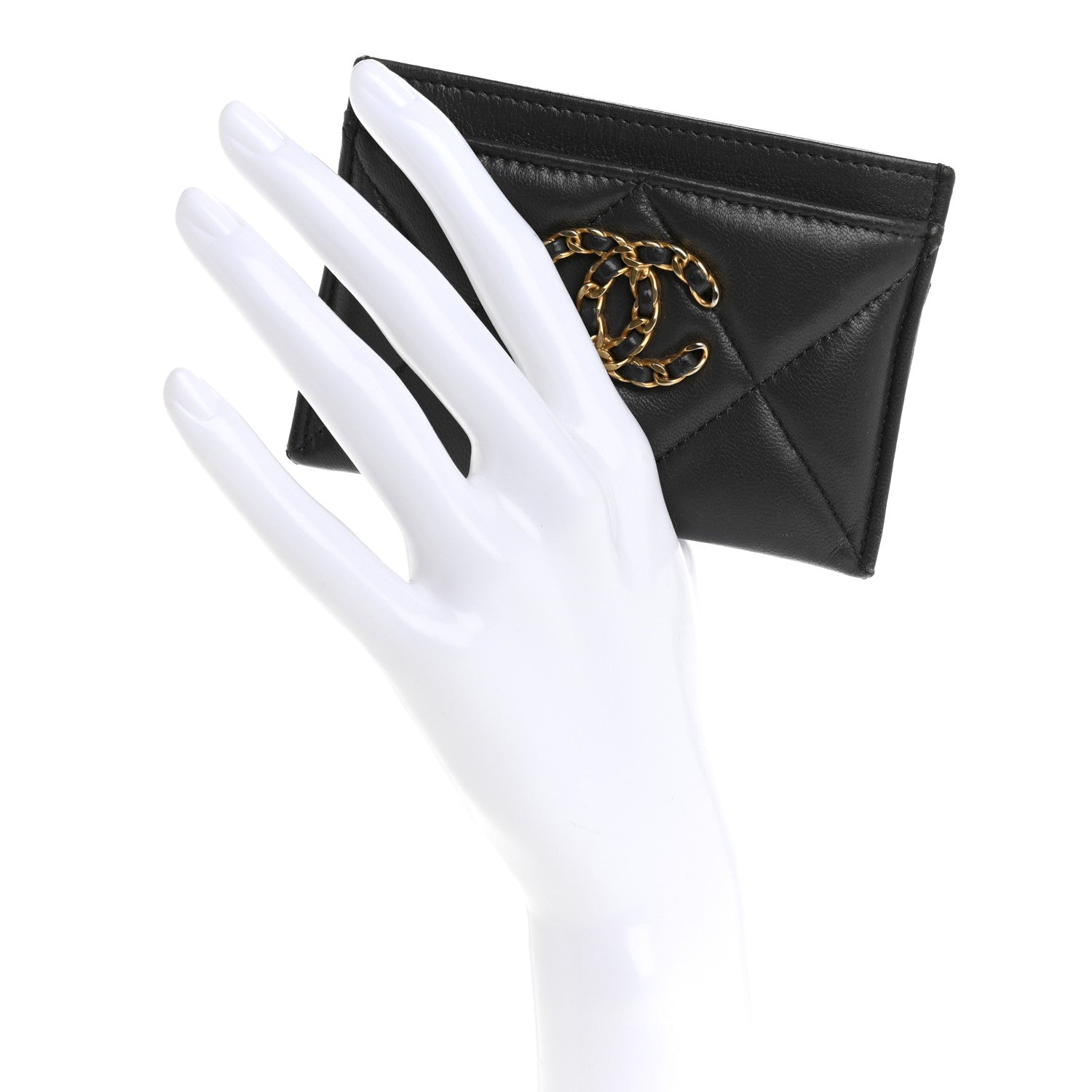 Chanel Lambskin Quilted Chanel 19 Card Holder Grey 2 of 16