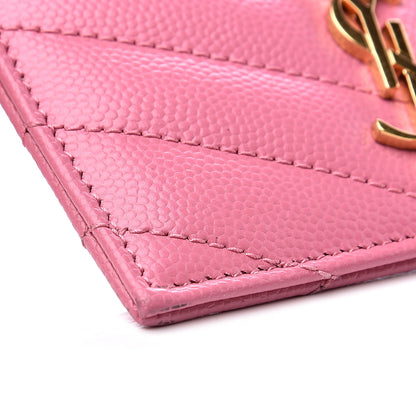 Saint Laurent Grain De Poudre Matelasse Chevron Monogram Credit Card Case Indian Pink 9 of 10