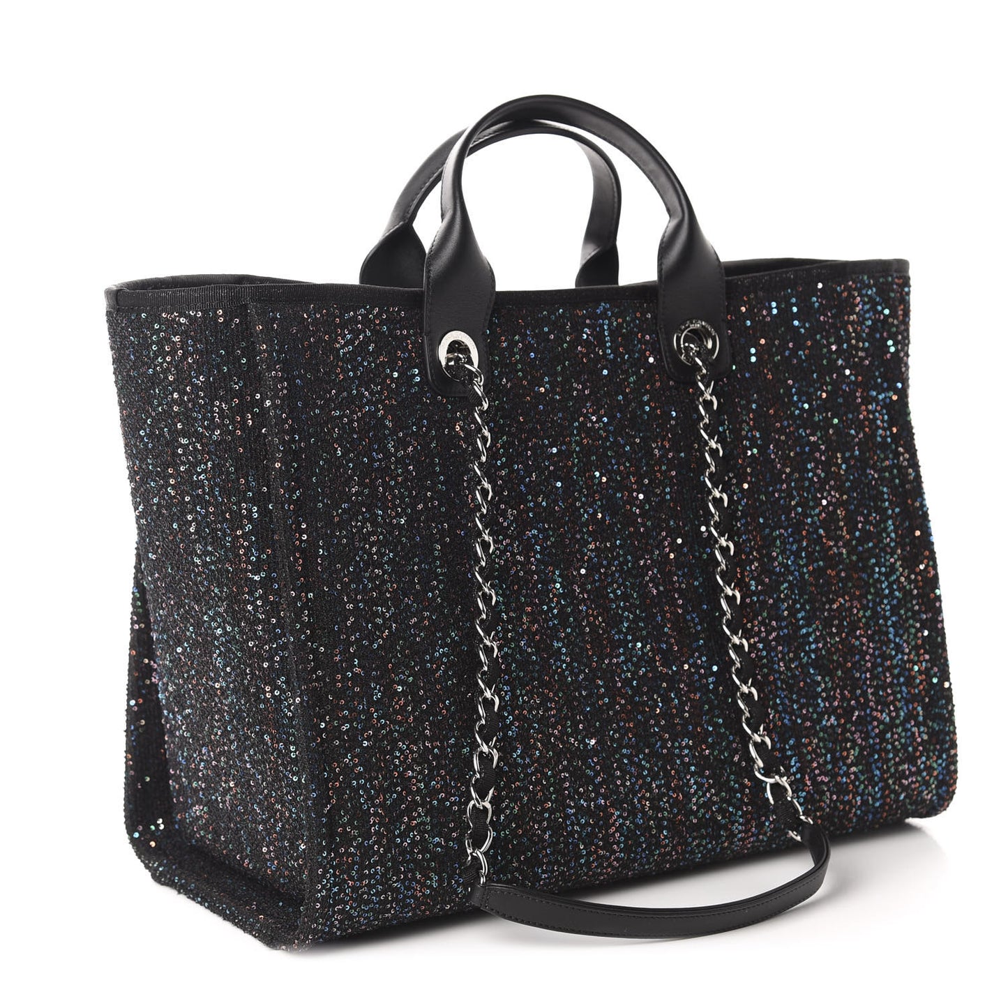 Calfskin Sequin Medium Deauville Tote Black
