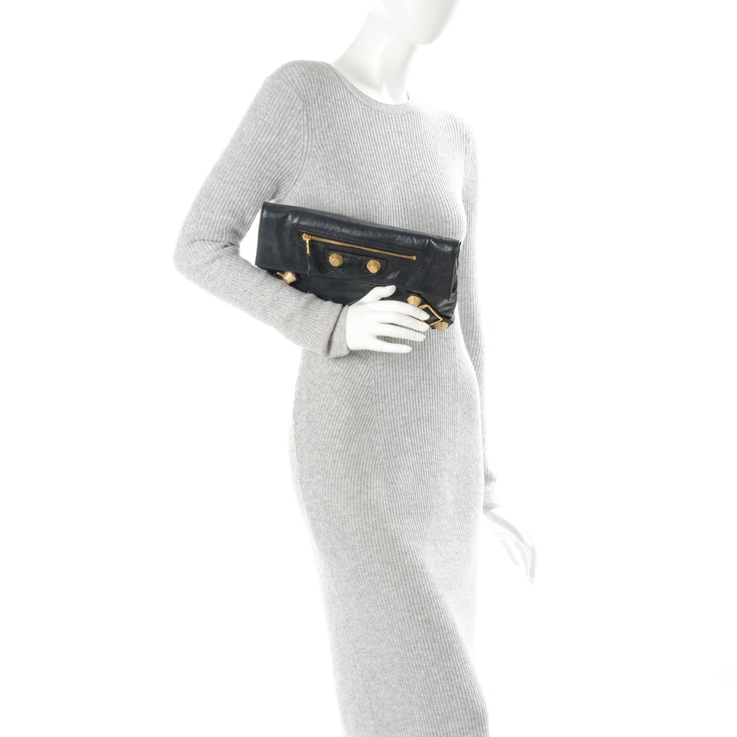 Agneau Giant 21 Gold Hardware Envelope Clutch Black