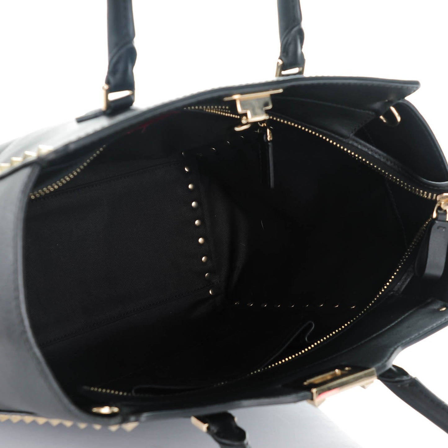 Vitello Rockstud Double Handle Tote Black