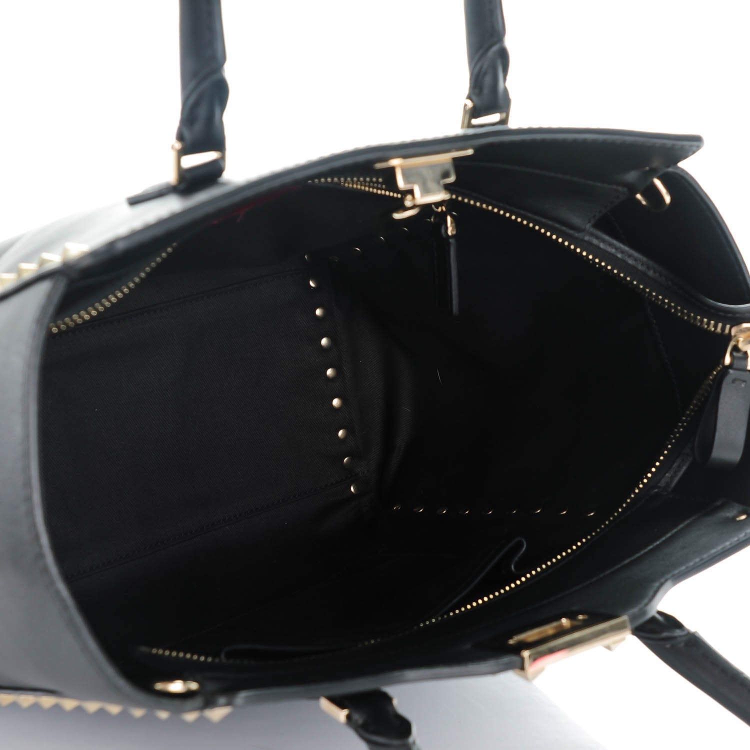 Valentino Garavani Vitello Rockstud Double Handle Tote Black 5 of 7