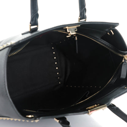 Valentino Garavani Vitello Rockstud Double Handle Tote Black 5 of 7