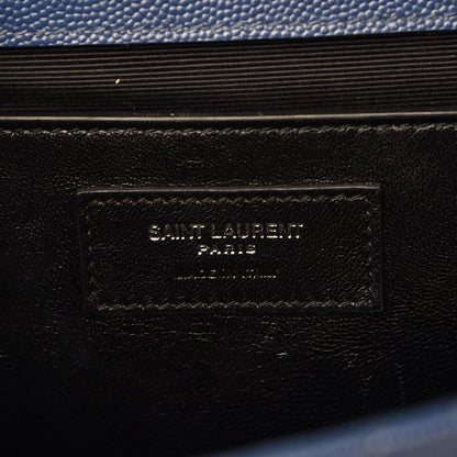 Saint Laurent Grain De Poudre Textured Mixed Matelasse Triquilt Medium Monogram Satchel Denim 7 of 9