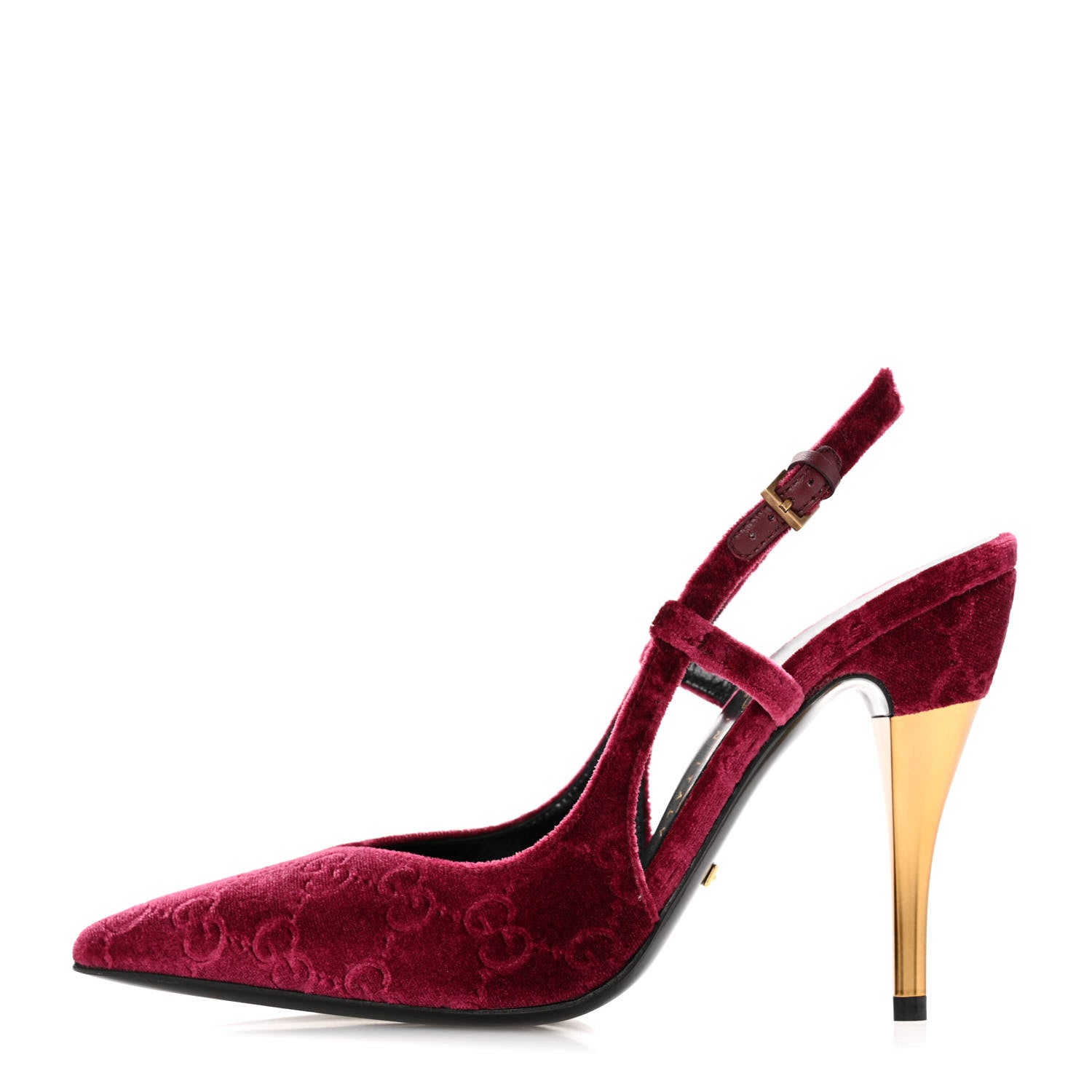 Gucci Velvet GG Monogram Slingback 115mm Pumps 35 Burgundy 1 of 9