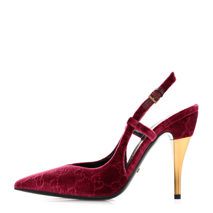 Gucci Velvet GG Monogram Slingback 115mm Pumps 35 Burgundy 1 of 9