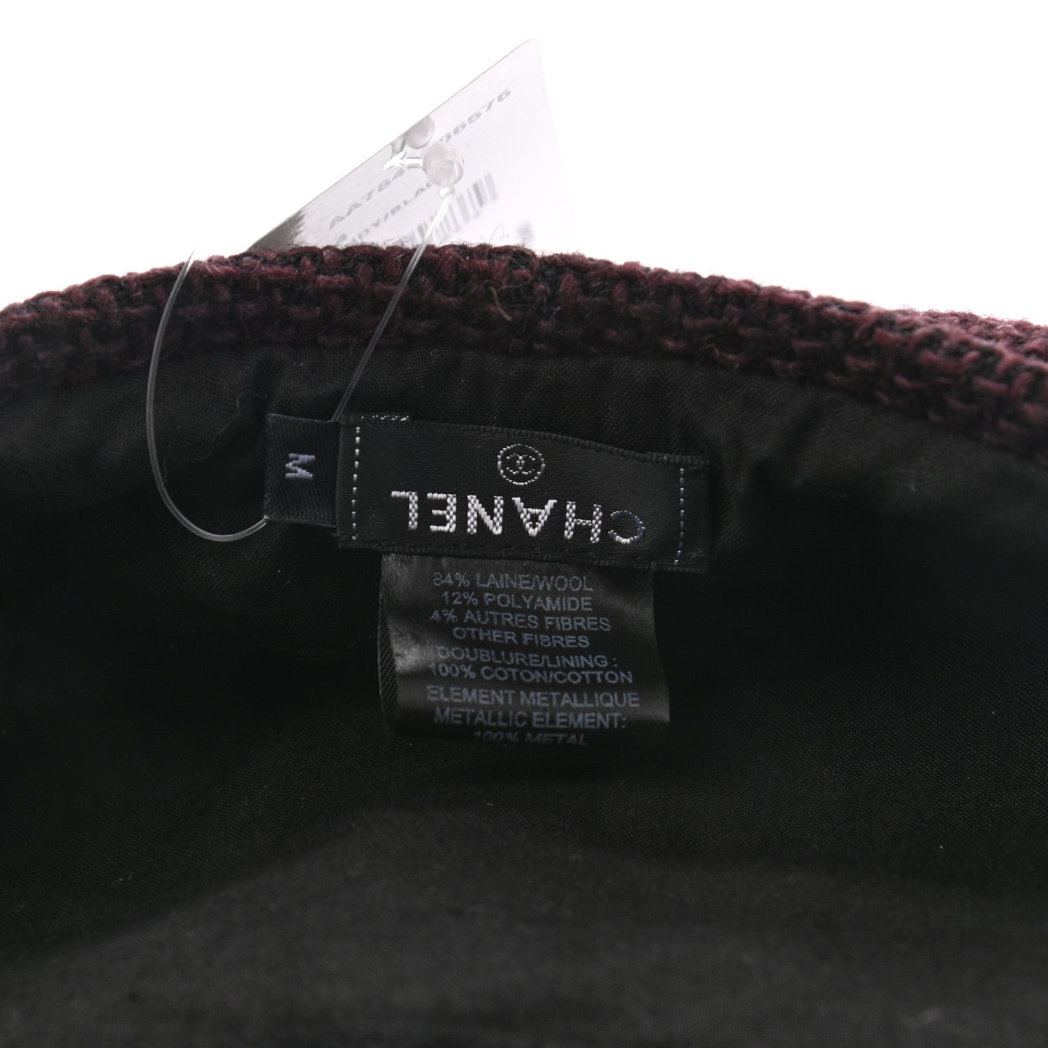 Chanel Wool Fabric CC Beret M Burgundy Black 8 of 8