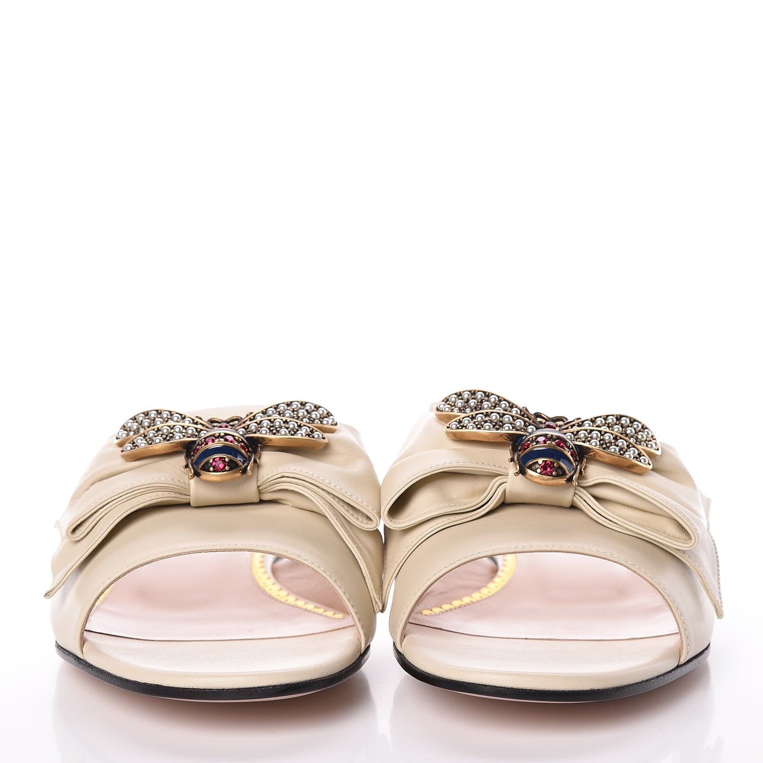 Gucci Nappa Queen Margaret Flat Slide Sandals 41 Vintage White 2 of 8
