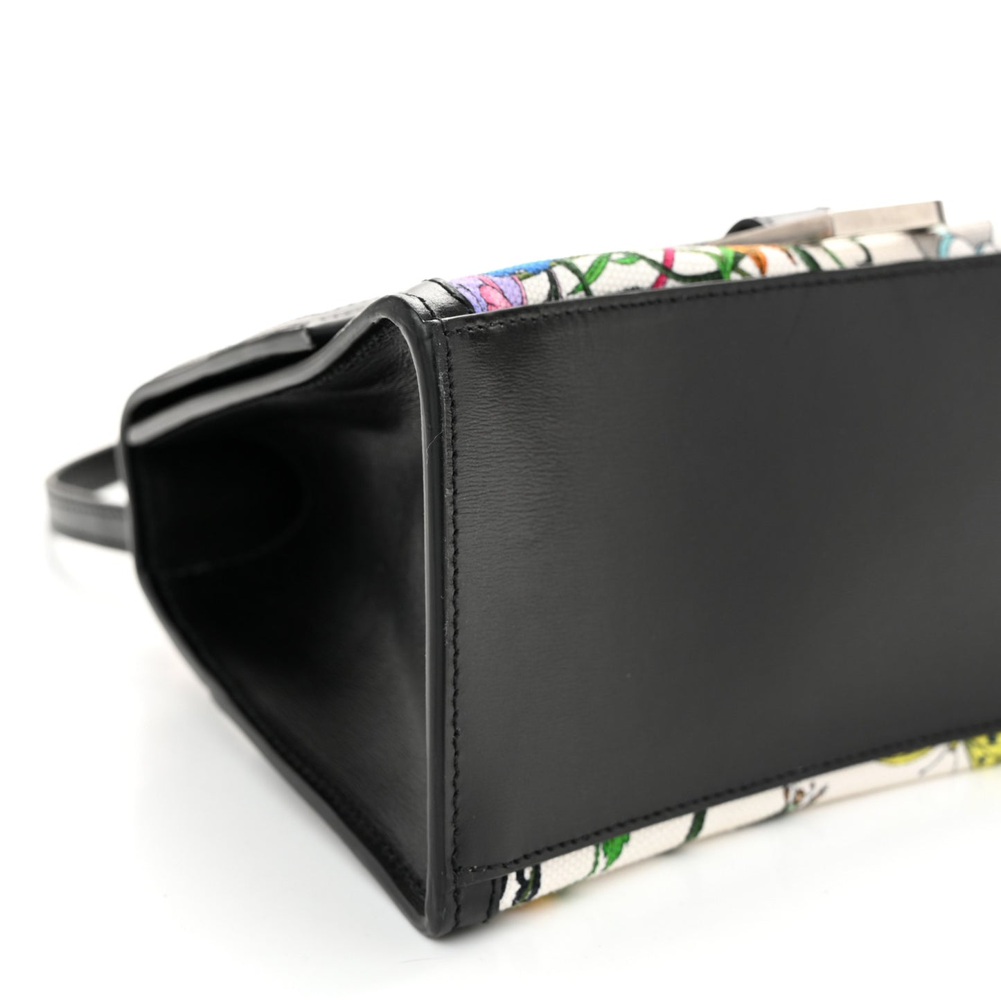 X GUCCI Canvas Boarded Plutone Calfskin Flora Logo Print Small Hourglass Top Handle Bag White Multicolor Black