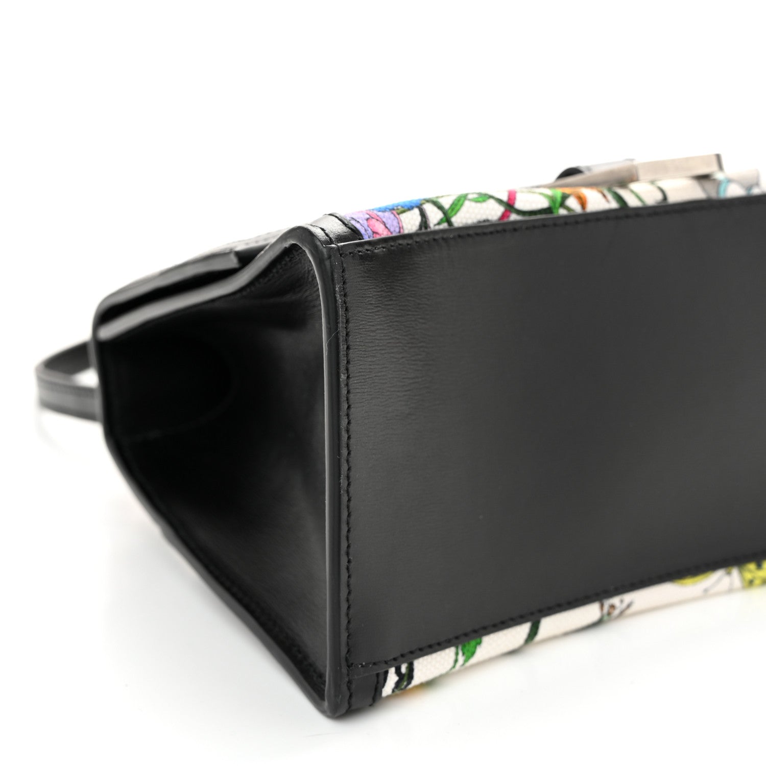 Balenciaga X GUCCI Canvas Boarded Plutone Calfskin Flora Logo Print Small Hourglass Top Handle Bag White Multicolor Black 9 of 10