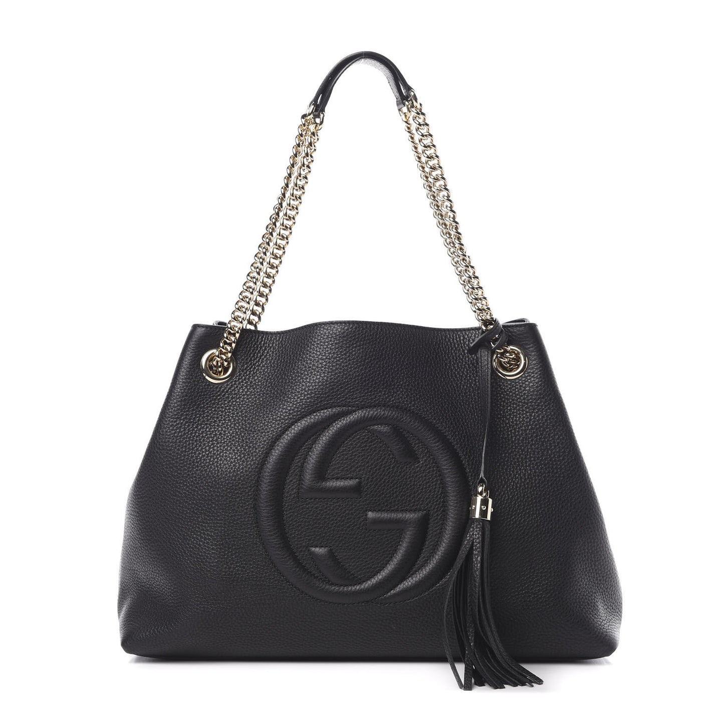 Pebbled Calfskin Medium Soho Chain Shoulder Bag Black