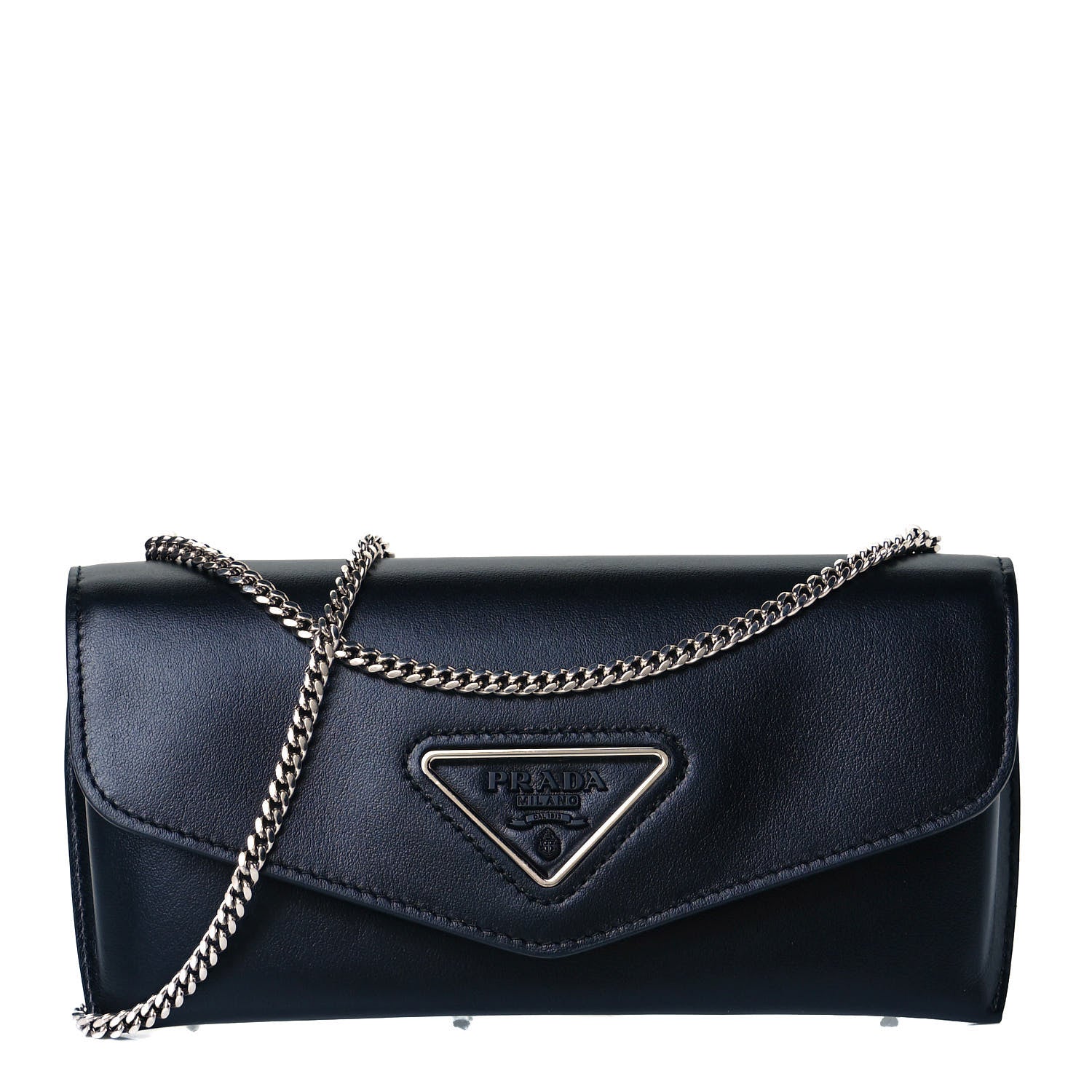 Prada City Calfskin Envelope Chain Clutch Black 1 of 8