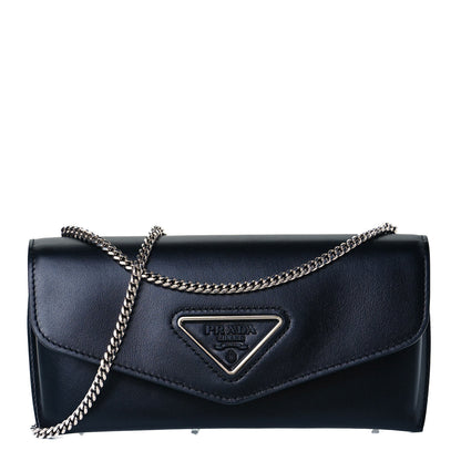 Prada City Calfskin Envelope Chain Clutch Black 1 of 8