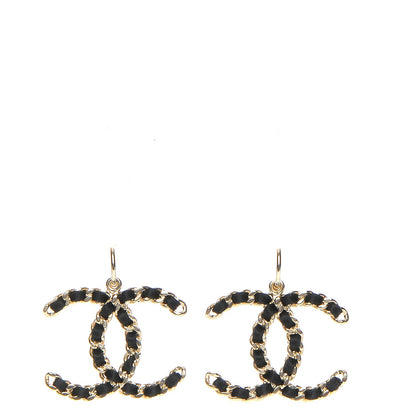 Chanel Satin CC Chain Earrings Light Gold Black 1 of 4