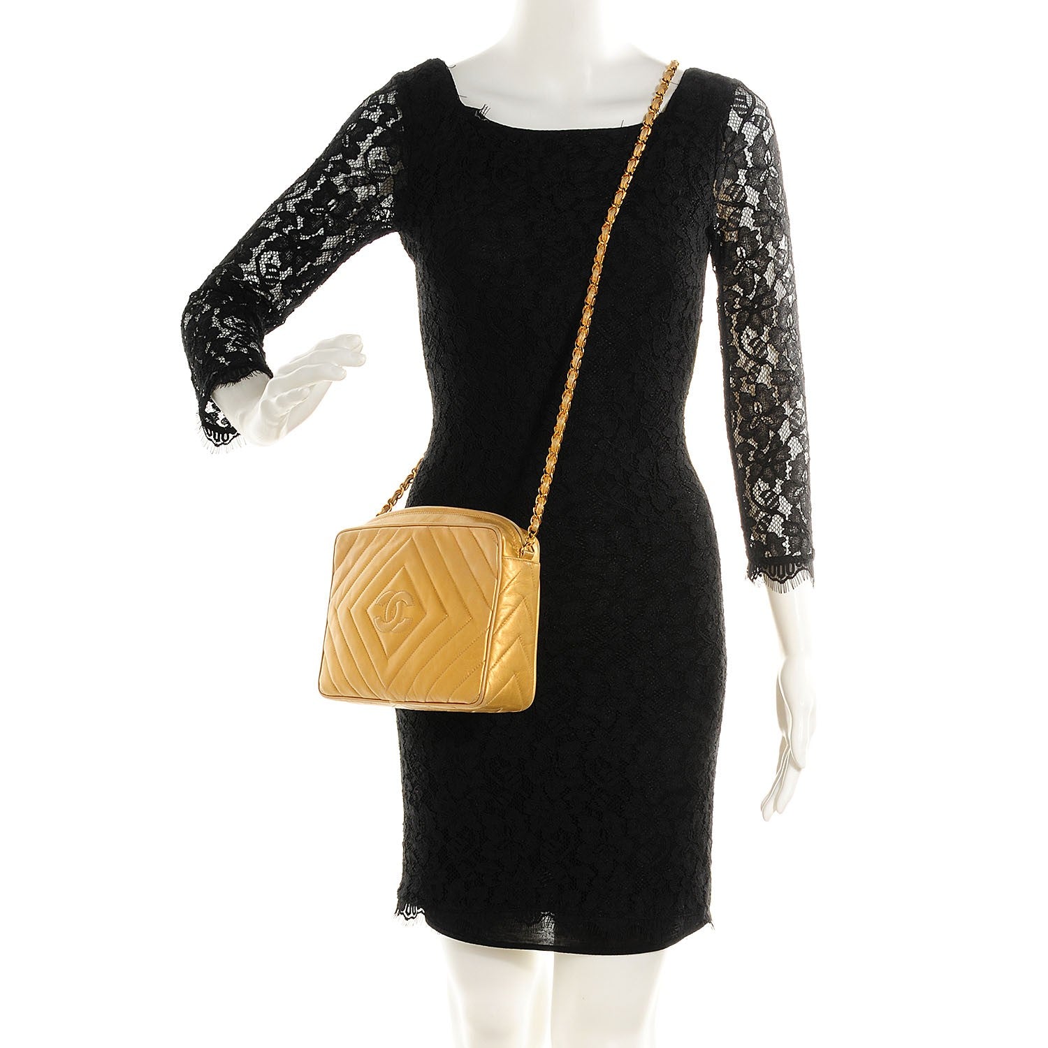 Chanel Lambskin Chevron Camera Case Gold 2 of 8