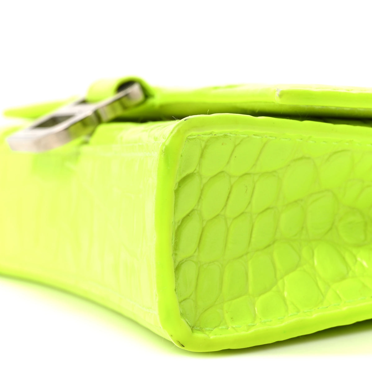 Balenciaga Shiny Calfskin Crocodile Embossed Hourglass Chain Bag Fluo Yellow 9 of 9