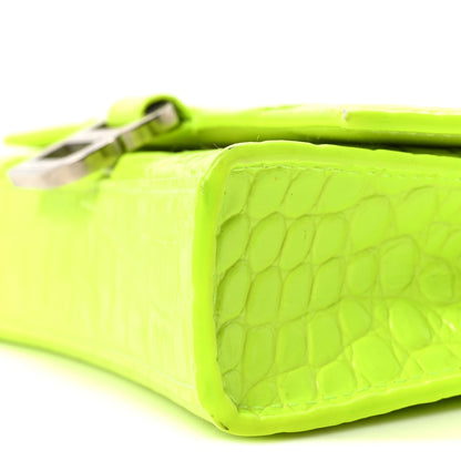Balenciaga Shiny Calfskin Crocodile Embossed Hourglass Chain Bag Fluo Yellow 9 of 9