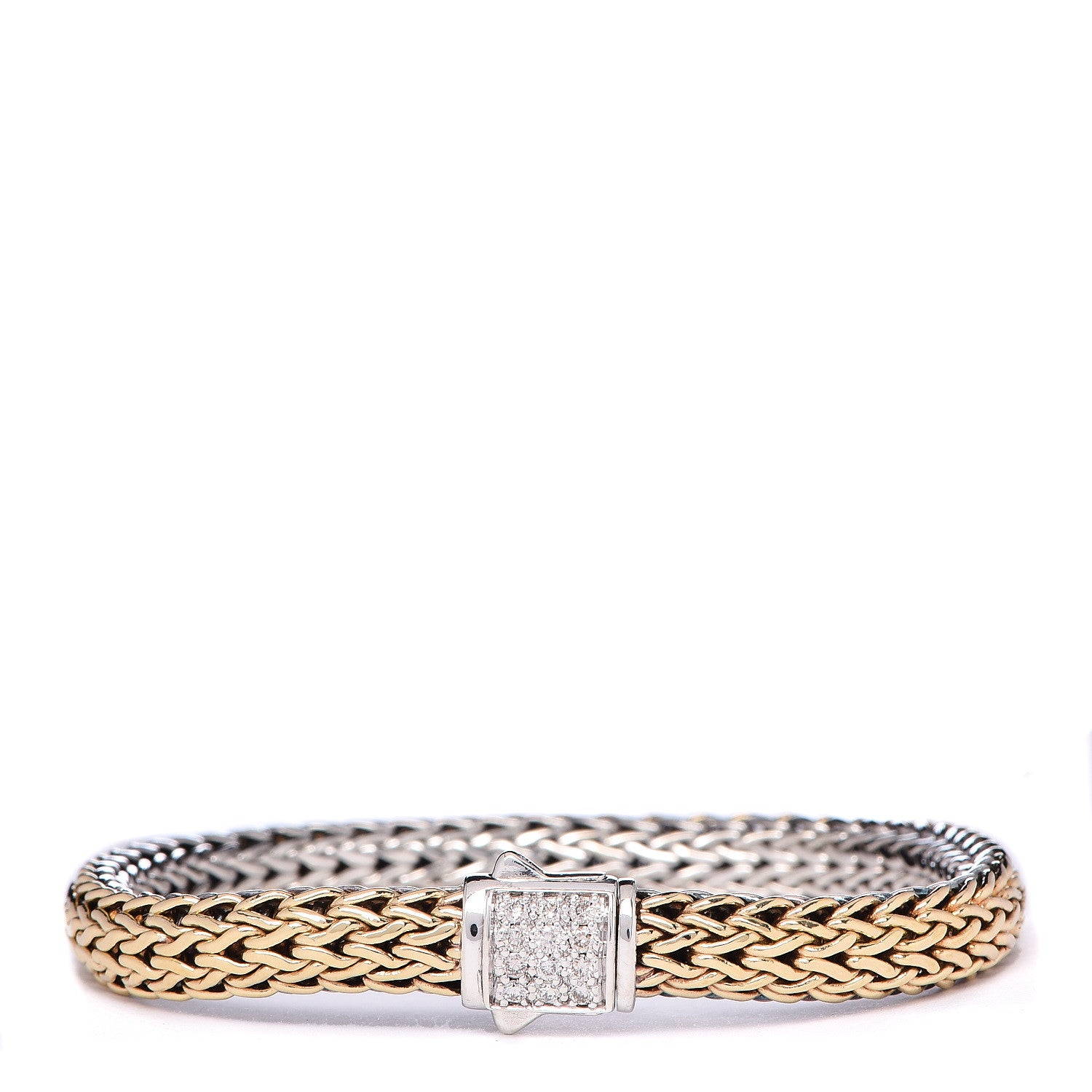 John Hardy Sterling Silver 18K Yellow Gold Diamond Classic Chain Reversible Bracelet 1 of 7