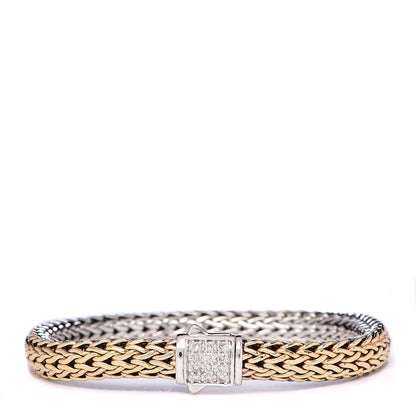 John Hardy Sterling Silver 18K Yellow Gold Diamond Classic Chain Reversible Bracelet 1 of 7
