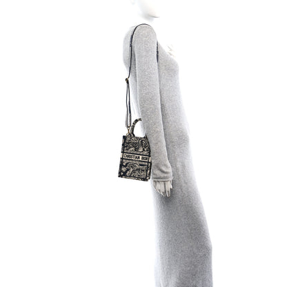 Christian Dior Canvas Toile de Jouy Reverse Embroidered Mini Book Tote Phone Bag Blue 2 of 10