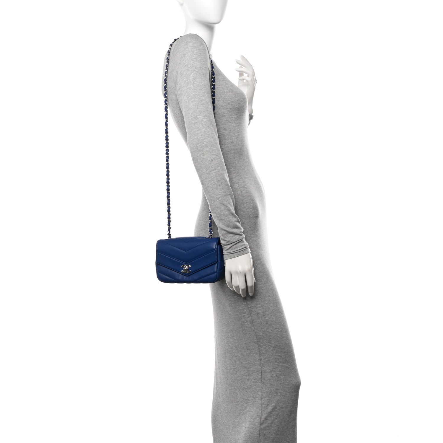 Chanel Caviar Chevron Quilted Small Single Flap Blue 2 of 11