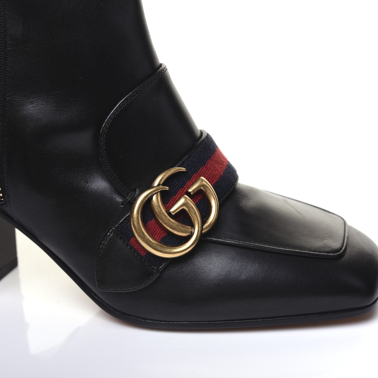 Gucci Betis Glamour Calfskin Web Pearl Embellished Peyton 75mm Ankle Boots 37 Black 6 of 19