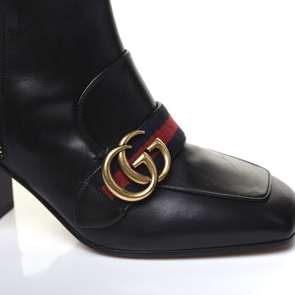 Gucci Betis Glamour Calfskin Web Pearl Embellished Peyton 75mm Ankle Boots 37 Black 6 of 19