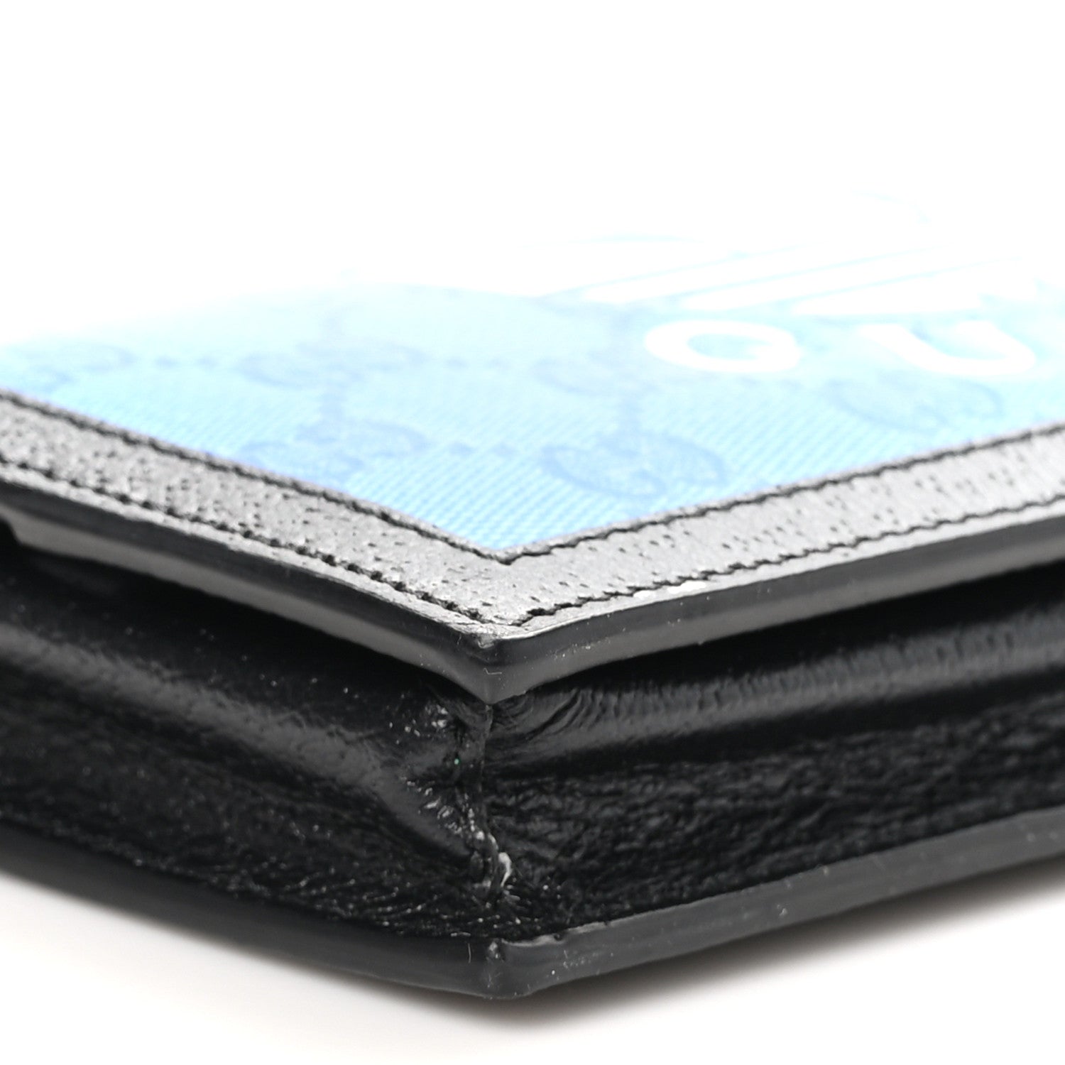 Gucci X ADIDAS Monogram Textured Dollar Calfskin Trefoil Embossed Wallet On Chain Blue 9 of 10