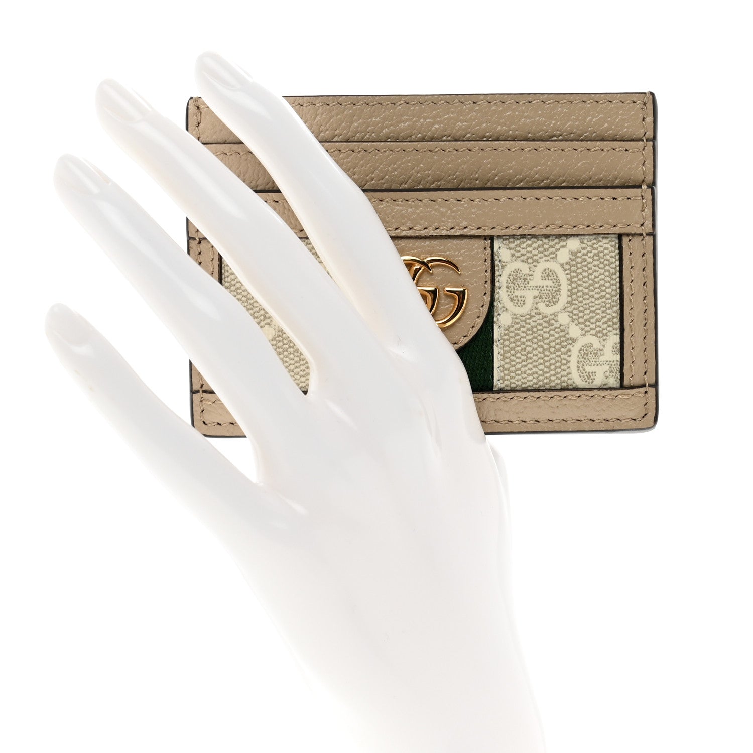 Gucci GG Supreme Monogram Textured Dollar Calfskin Web Ophidia Card Holder Beige Mystic White Oatmeal 2 of 7