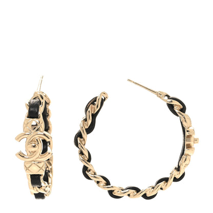 Chanel Metal Lambskin Quilted CC Turnlock Chain Hoop Earrings Gold Black 1 of 5