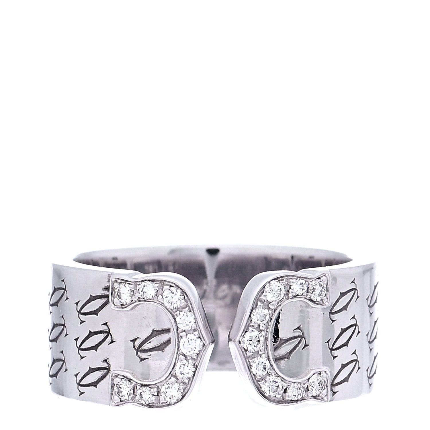 Cartier 18K White Gold Diamond C De Cartier Christmas Ring 51 5.75 1 of 5