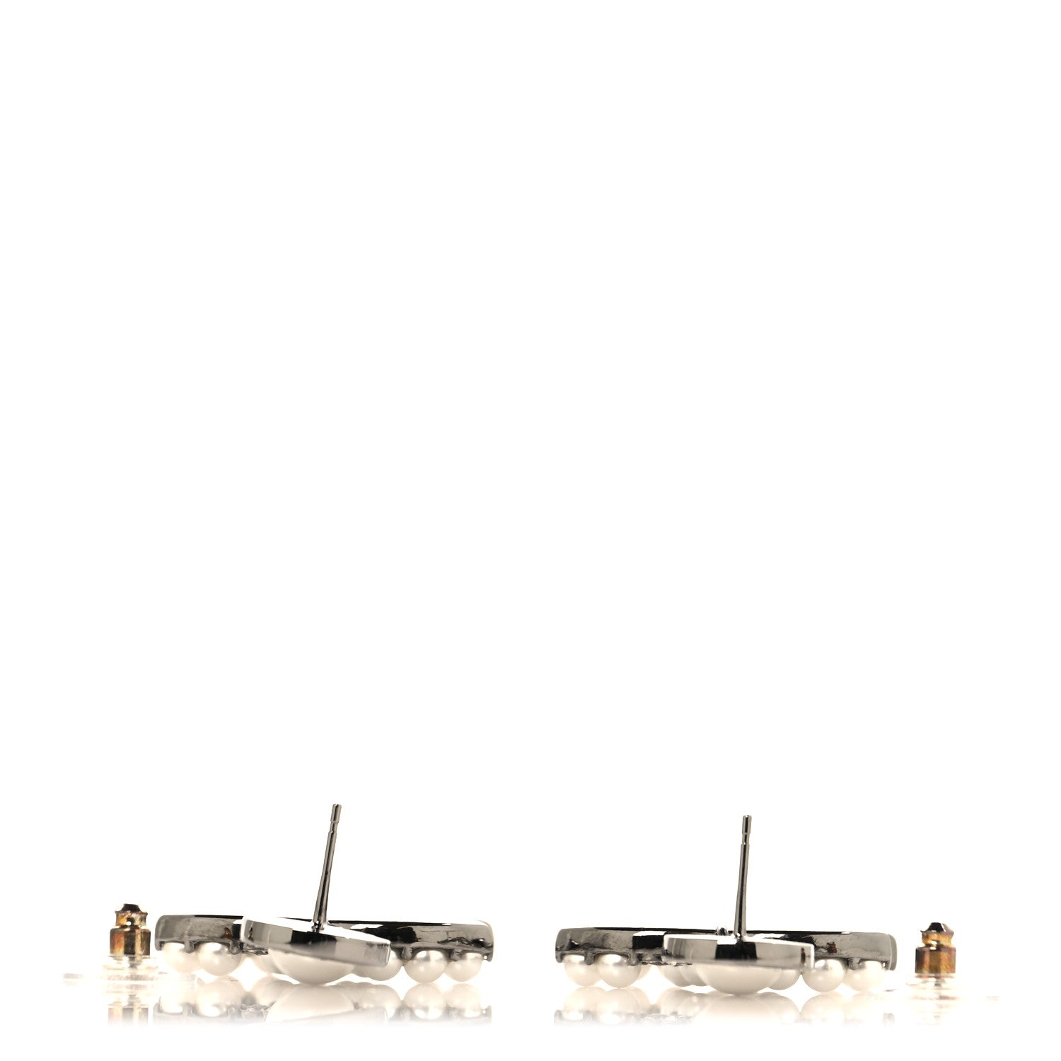 Chanel Pearl Crystal CC Drop Earrings Silver 3 of 4