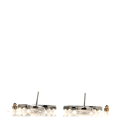 Chanel Pearl Crystal CC Drop Earrings Silver 3 of 4