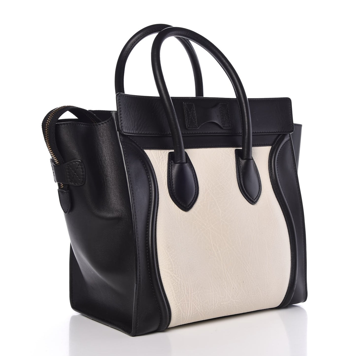 Smooth Calfskin Shrunken Lambskin Mini Bi-Color Luggage Black White