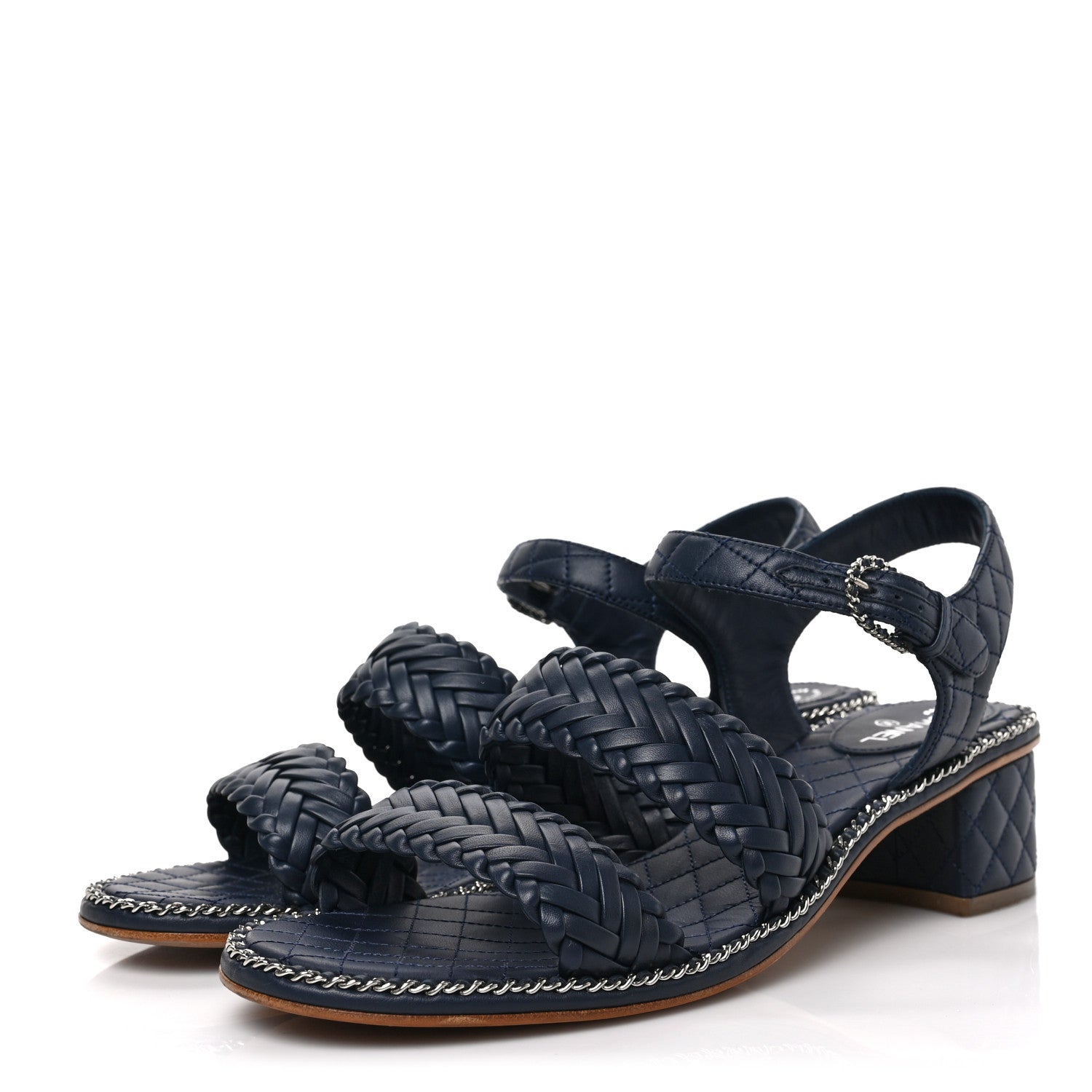 Chanel Calfskin Woven Chain Around CC Sandals 40.5 Navy Blue 3 of 9