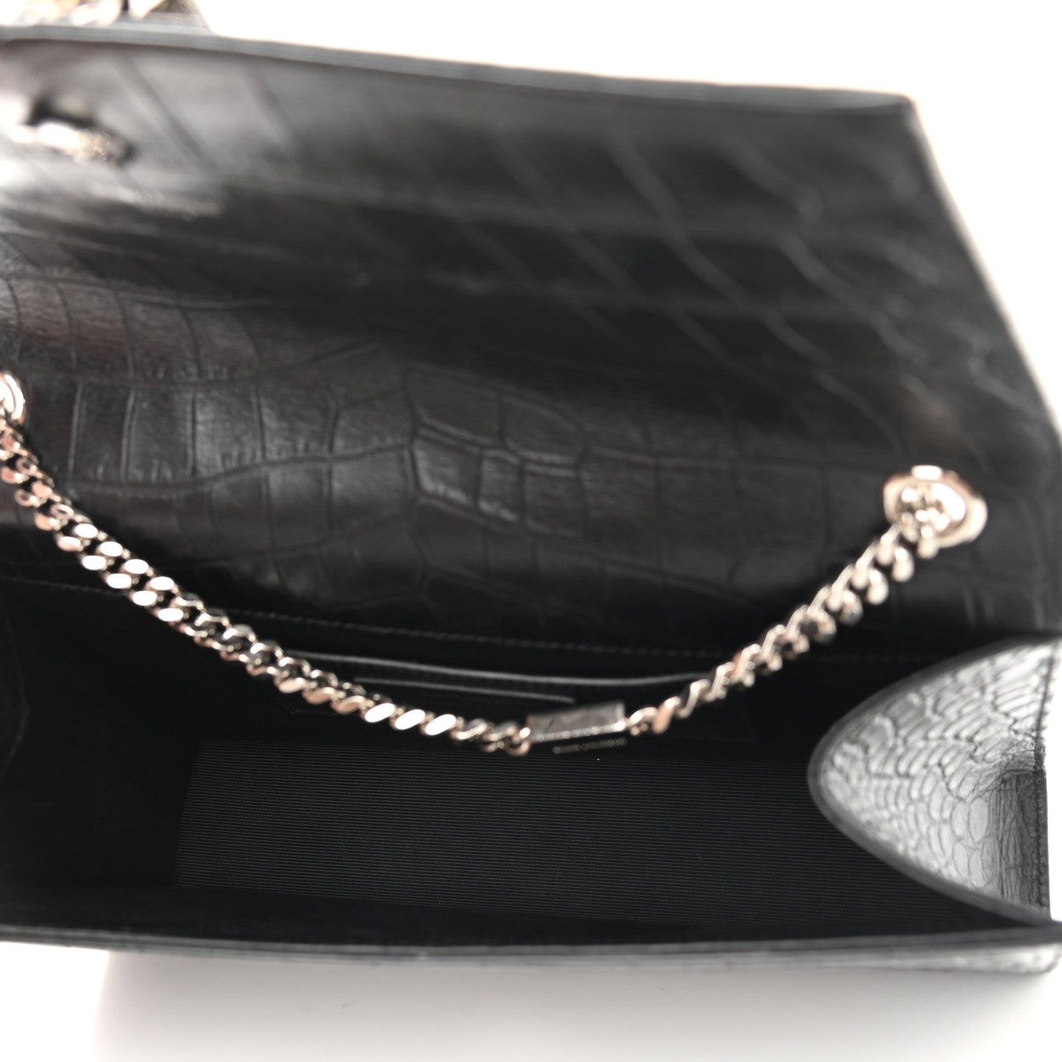 Saint Laurent Calfskin Crocodile Embossed Medium Classic Monogram Kate Tassel Satchel Black 5 of 11