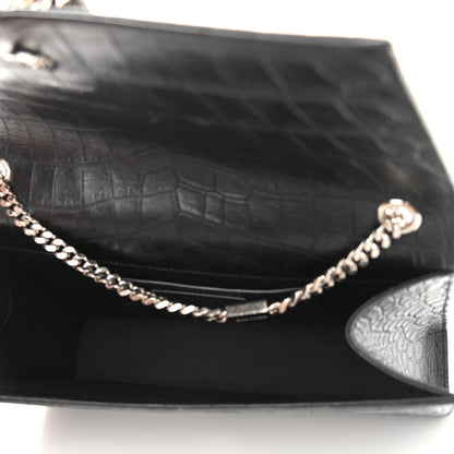 Saint Laurent Calfskin Crocodile Embossed Medium Classic Monogram Kate Tassel Satchel Black 5 of 11